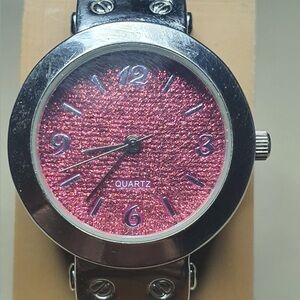 🦋10/$20🦋 JCP978 Silver/Red Women's Cuff Watch